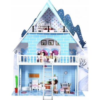 COSTWAY drevený domček pre bábiky, domček pre Barbie s 15 kusmi nábytku
