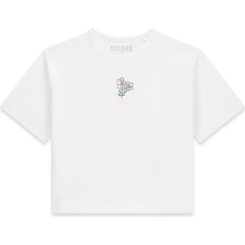 GUESS Бяла тениска за момиче с нежно цвете Guess