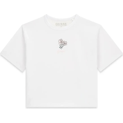 GUESS Бяла тениска за момиче с нежно цвете Guess