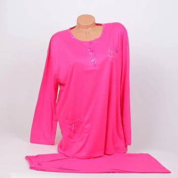 Image 1 of Дамска макси пижама в цикламено с бродерия пеперуди