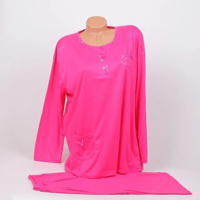 Дамска макси пижама в цикламено с бродерия пеперуди