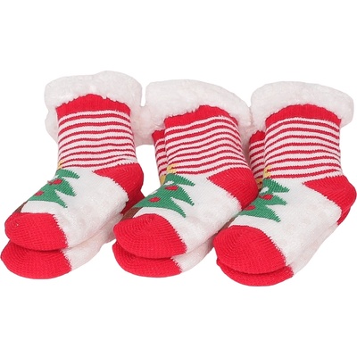 Коледен комплект бебешки чорапки в червено и бяло с елхичка