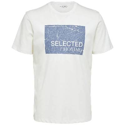 Тениска Selected Regular Dani short sleeve T-shirt - White (Egret / Print China Blue Logo Print)