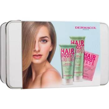 Dermacol Hair Boost Volume Effect подаръчен комплект: шампоан Hair Boost Grow & Volume Effect 250 ml + балсам Hair Boost Weightless & Volume Effect 200 ml + маска за коса Hair Boost 5 Minutes SOS Repair Mask 15 ml + кутия за жени