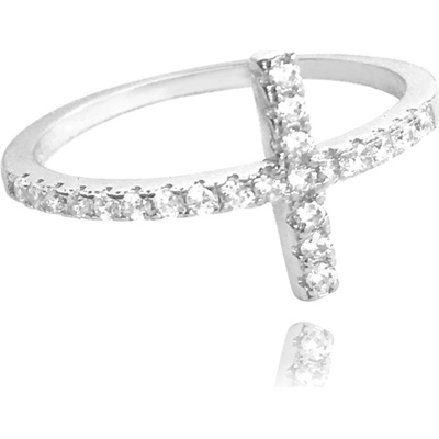 Minet Stříbrný prsten Křížek s bílými zirkony JMAN0005SR50