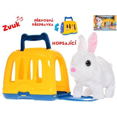 Králíček plyšový 17 cm na baterie se zvukem skákající s přepravkou