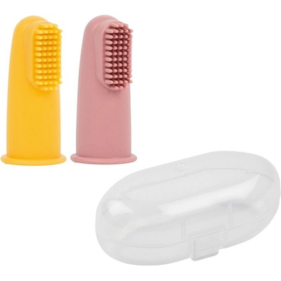 Nattou Kartáček silikonový na prst s pouzdrem Yellow Pink 2 ks