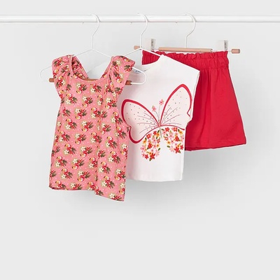 Mayoral Комплект 3 части с цветя и пола в червено за мини момиче Mayoral
