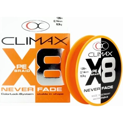 CLIMAX - Pletená šnúra Never Fade 8x Pe-Braid Orange 0,10 mm 6,7 kg 135 m