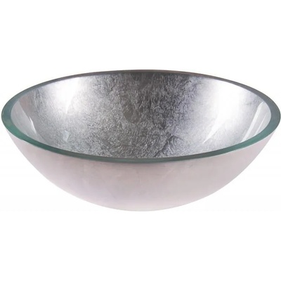 Inter Ceramic Мивка за баня ICG 042SILVER, монтаж върху плот, стъкло, сребро, 42x42x14см (042SILVER)