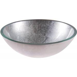 Inter Ceramic Мивка за баня ICB 042SILVER, монтаж върху плот, стъкло, сребро, 42x42x14см (042SILVER)