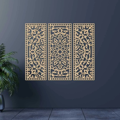 SENTOP | Kvetinová mandala z dreva – boho 3‑dielny oibraz na stenu | SENTOP HDF0514-A-akcia20