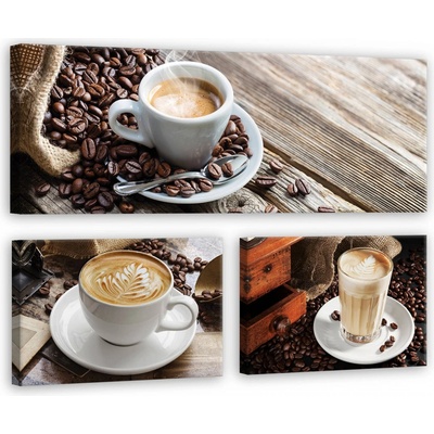 Postershop Obraz na plátně: Pauza na kávu - set 1ks 80x30 cm a 3ks 37,5x24,8 cm