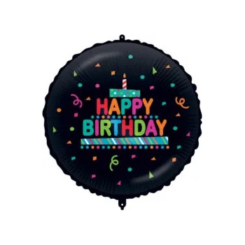 Image 1 of Procos Балон от фолио - Happy Birthday Confetti Circle - черен 46см