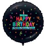 Procos Балон от фолио - Happy Birthday Confetti Circle - черен 46см