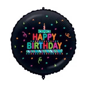 Procos Балон от фолио - Happy Birthday Confetti Circle - черен 46см