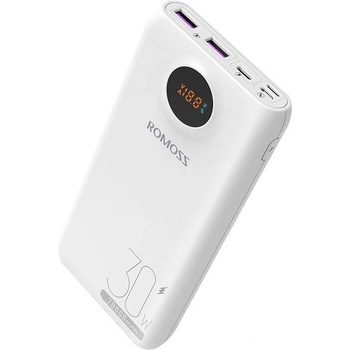 ROMOSS SW20S Pro Digital Display Power Bank 30W 20000 mAh - външна батерия с два USB-A и един USB-C изходи и технология за бързо зареждане (бял)