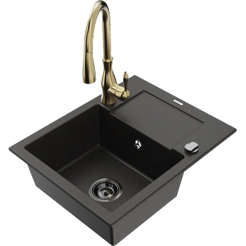 Mexen Enzo гранитна мивка с 1 корито с отцеждач и кухненски смесител Savita, (6506-75-672601-50-B)