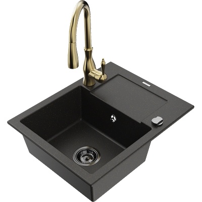 Mexen Enzo гранитна мивка с 1 корито с отцеждач и кухненски смесител Savita, (6506-75-672601-50-B)