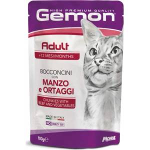 Gemon PATE CAT Chunkies Adult with Beef and Vegetables - пауч - хапки за котки в зряла възраст с говеждо и зеленчуци 100 гр, Италия - 0919