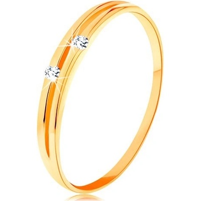 Šperky Eshop Zlatý diamantový prsten lesklá hladká ramena s úzkým výřezem a brilianty S3BT500.66