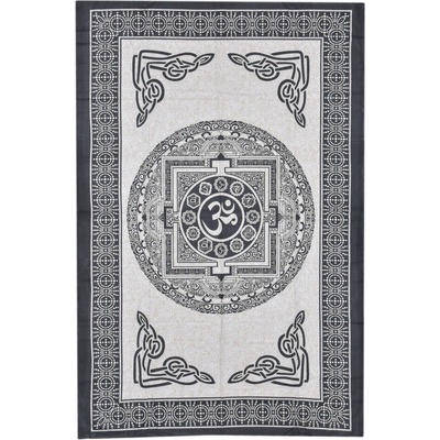 Sanu Babu přehoz na postel s potiskem Mandala Óm béžový a černý tisk 140 x 202 cm