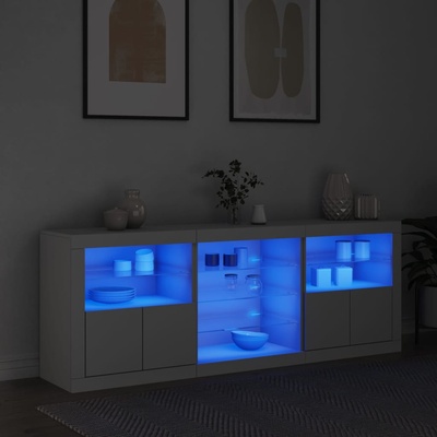 vidaXL Сайдборд с LED светлини, бял, 181, 5x37x67 см (3209037)