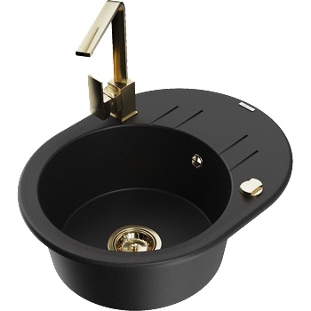 Mexen Kevin гранитна мивка с 1 камера с дренаж и кухненска батерия Rita, черна - 6517-77-670300-50 (6517-77-670300-50)