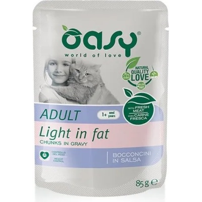 Oasy Adult Bocconcini Light - пауч за котки с птиче, свинско и риба, 85 гр х 12 броя в стек - Италия