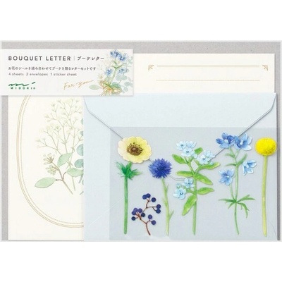 MD Papeteria 498 Bouquet Modrý motiv, set 4 listy, 2 obálky