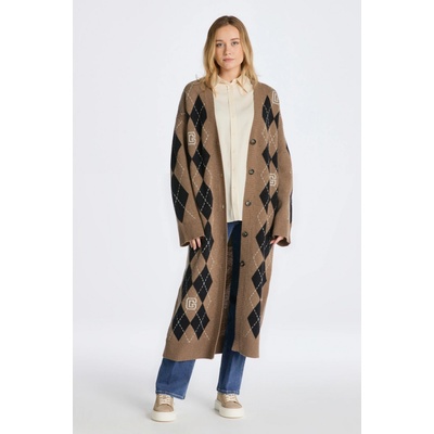 Gant sveter ARGYLE V-NECK LONG CARDIGAN hnedá