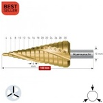 Karnasch Стъпално свредло Ø 4-30 mm (x 4 mm), HSS-XE TiN-Gold, 3x спирален канал, BESTSELLER (1424)