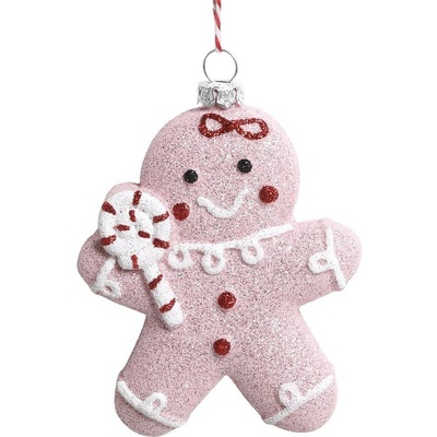 Růžová vánoční ozdoba perníček Gingerbread Candy 8*3*10 cm Chic Antique
