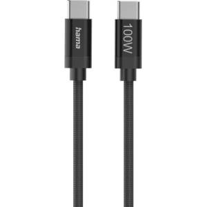 Hama Кабел за зареждане, "Fabric", USB-C - USB-C, 100 W, 1.5 m, Nylon, black (201740) - tehnik