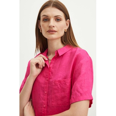 MEDICINE Ленена риза Medicine дамска в розово със свободна кройка с класическа яка (RS24.KKD902)