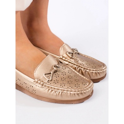 Krásné dámské zlaté mokasíny bez podpatku