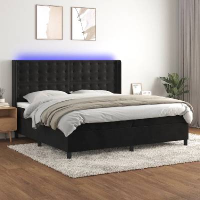 Petrashop 3139825 Boxspring postel s matrací a LED černá samet Černý