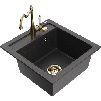Mexen Vito гранитна мивка с 1 камера и кухненски смесител Carla, черен на петна - 6503-76-670700-50 (6503-76-670700-50)