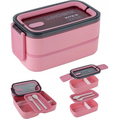 Raňajkový Box Kite ružový, dvojposchodový, 1200 ml, bez BPA