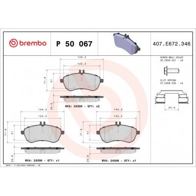 Sada brzdových destiček, vždy 4 kusy v sadě BREMBO P 50 067 (P50067)