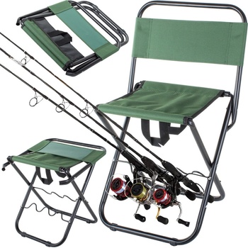 Verk 01679 Kempingová skladacia stolička s držiakom na rybársky prút zelená