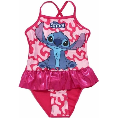 Difuzed Dievčenské jednodielne plavky Lilo & Stitch s volánikom Tmavo ružová