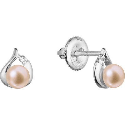 Pavona zlaté 14 karátové náušnice slza bílé zlato s růžovou říční perlou a brilianty 81PB00052 pink