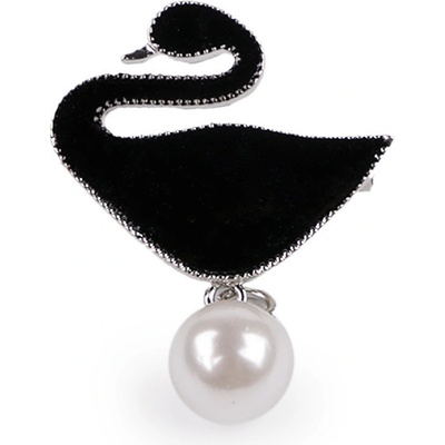 Stoklasa brož s perlou labuť 2 černá platina