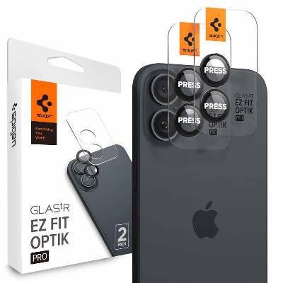 Glass tR EZ Fit Optik Pro Lens Protector 2 Pack - 2 комплекта предпазни стъклени лещи за камерата на iPhone 16, iPhone 16 Plus (черен)