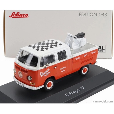 Schuco Volkswagen T2 Double Cabine Pick-up 1962 With Vespa Gs Červená Bílá 1:43