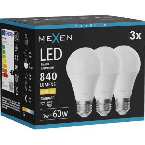 Mexen Nova 3x LED крушка E27, A60, 8W, Топла - 3000K, 840 lm - L100-E27-0830-01x03 (L100-E27-0830-01x03)