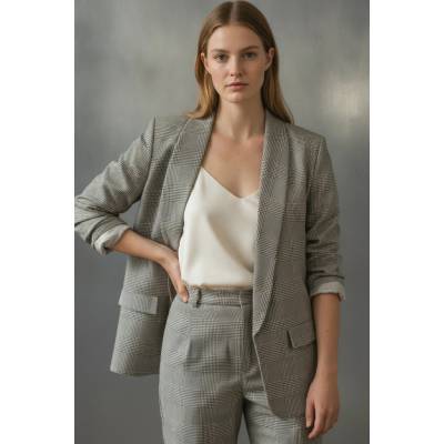 boohoo Dámské sako kostkované s 3/4 rukávem