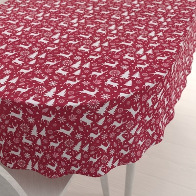 Biante Zamatový oválny obrus Tamara TMR-045 Vianočné jelene a stromčeky na červenom 50x100 cm