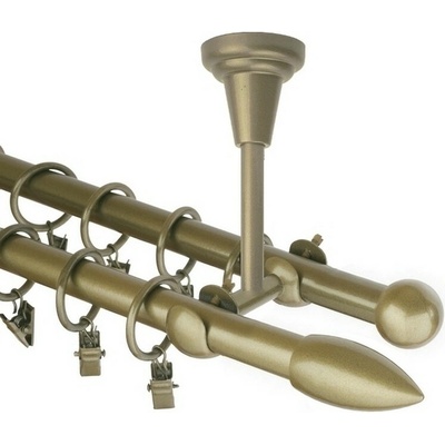 OK-GarnýžeCZ Garnýž kovová dvouřadá 16mm Špice zlatá antik 220 cm do stěny / na tunýlek - bez kroužků